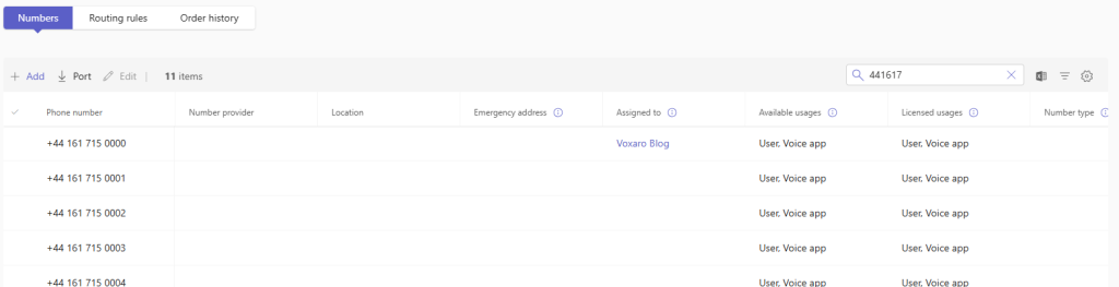 Teams Direct Routing Number Management